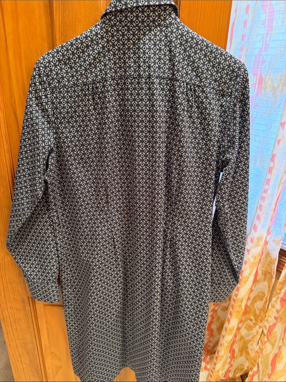 Brooks Brothers Navy and White Geometric Long-Sleeve Shirt Dress - Picture 5 of 6